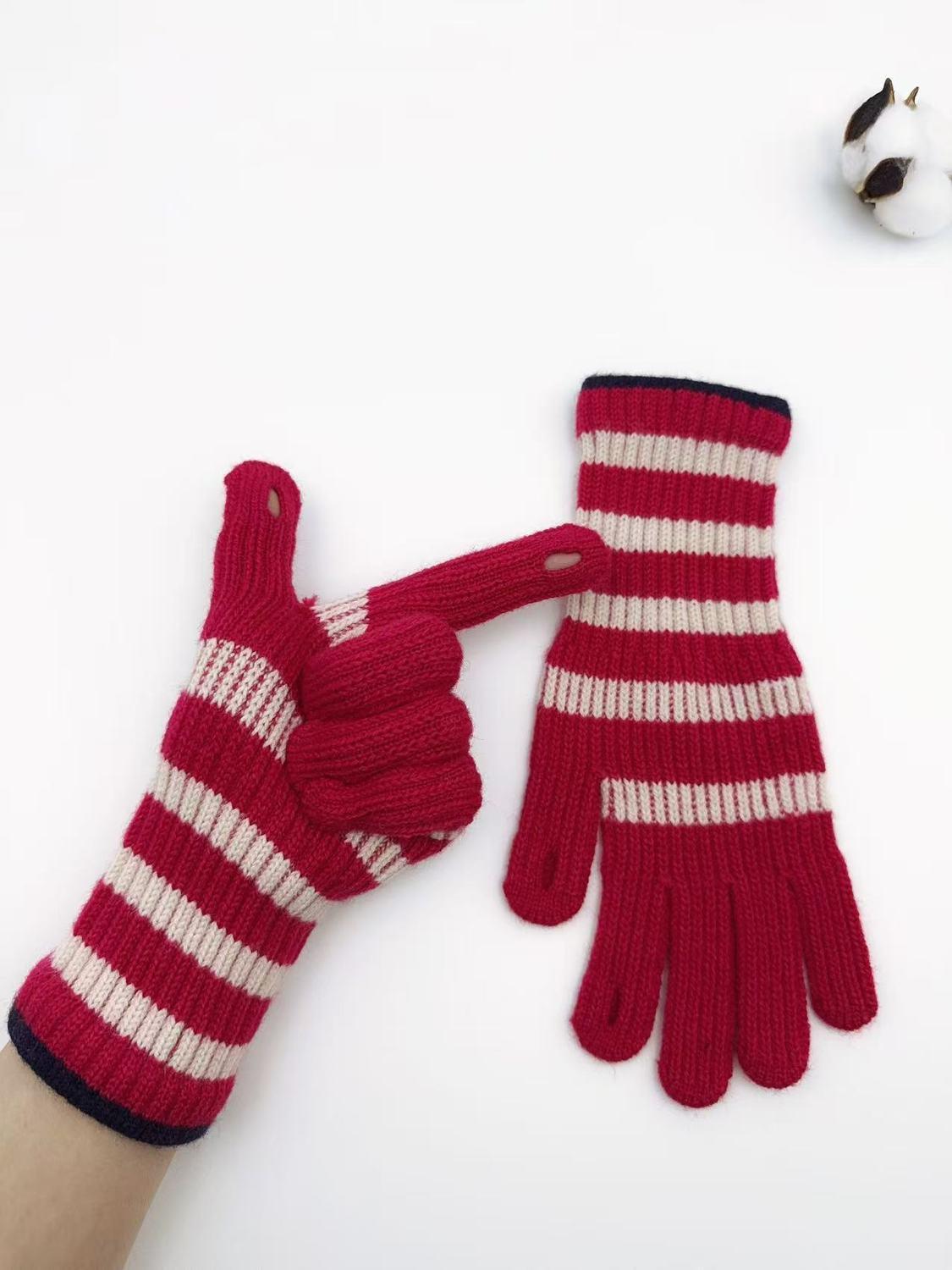 Dopamine Warm & Cold-Proof Knitted Wool Fingerless Cycling Gloves - Horizontal Stripes