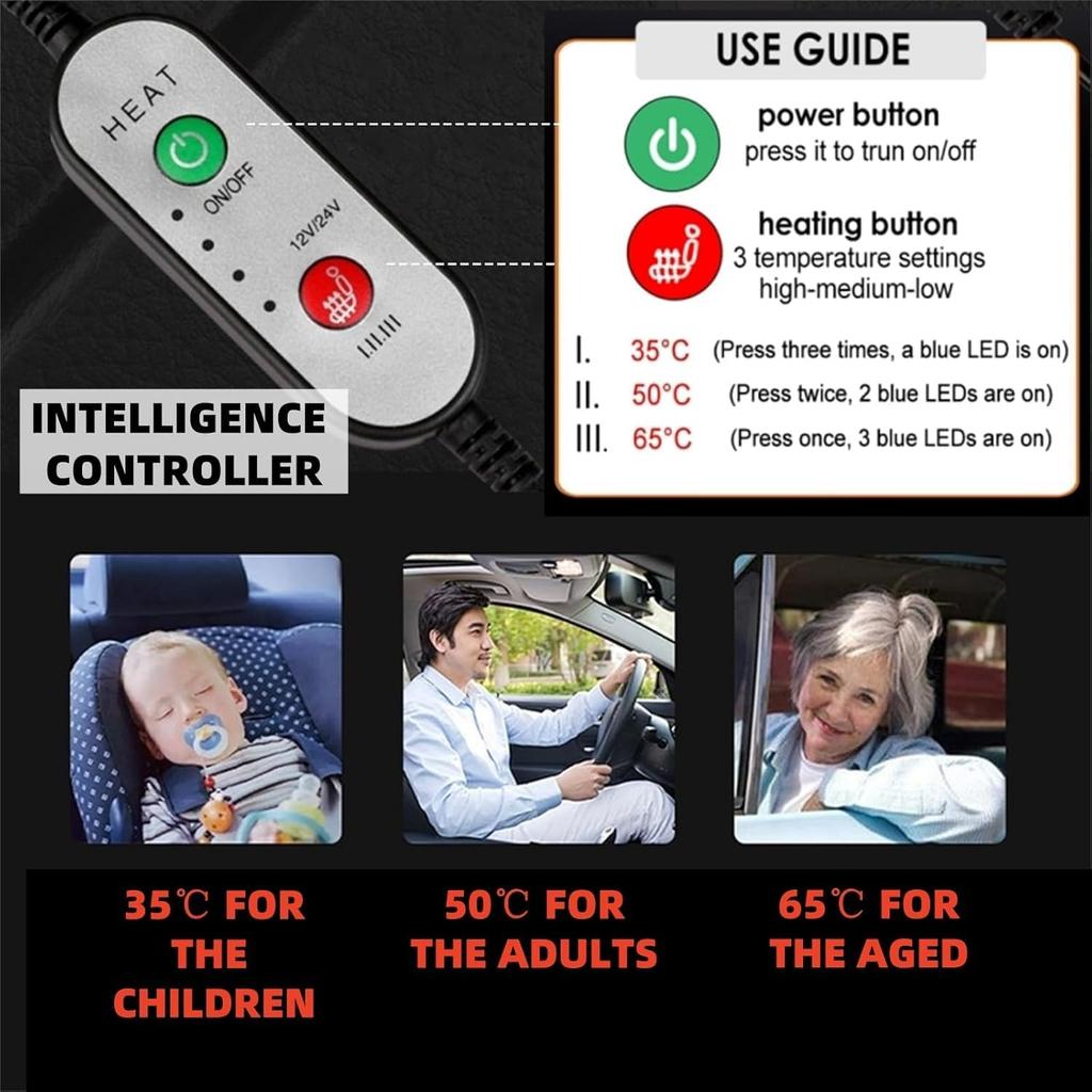 New Comfortable Leather Heated Seat Cushion,Heated Seat Cover Pad,Universal Soft Seat Chair Cushion with Full Back Support