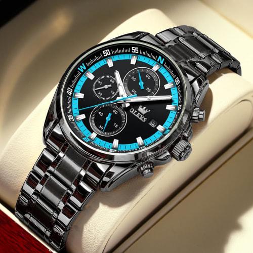 OLEVS Men's Quartz Watch, Popular, Stylish, Multi-Function Watch with Stainless Steel, Waterproof, Date Display, Analog, Fashionable, Student, Office,