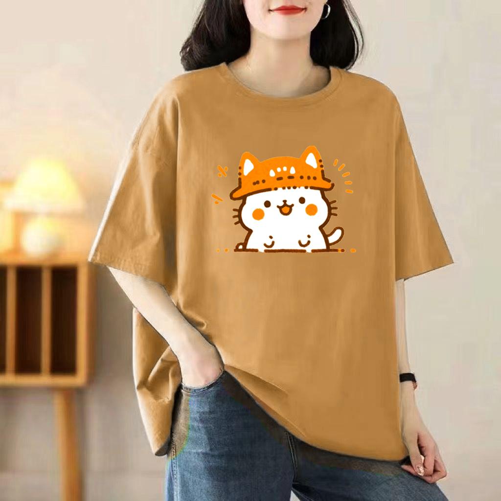 

Женская летняя популярная футболка с короткими рукавами из хлопка, дышащая, свободная футболка с принтом, повседневная 3XL