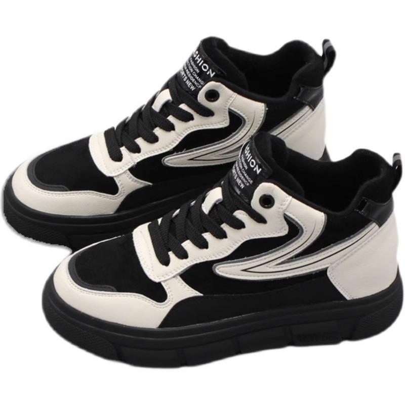 Leather platform white shoes children's spring new fashion versatile high-top shoes casual shoes women's sports shoes