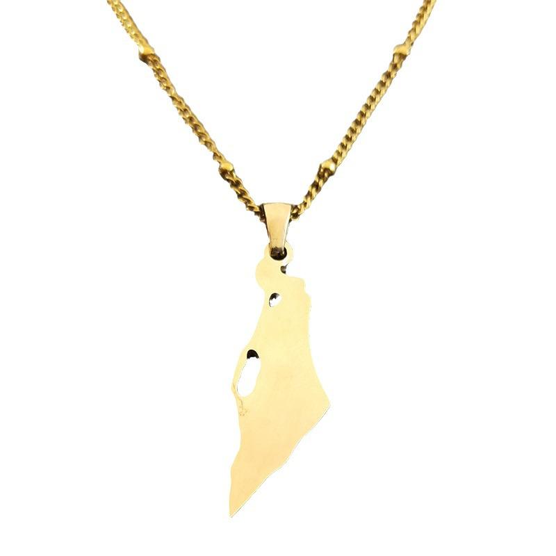 Collar con colgante de mapa de acero inoxidable: Diseño Europeo/Americano con Israel y Palestina