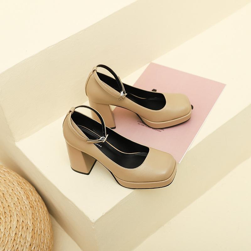 3359-13 French Mary Jane Single Shoes with High Heels Women's New Fashion Thick Heel Single Shoes Women's Shoes
