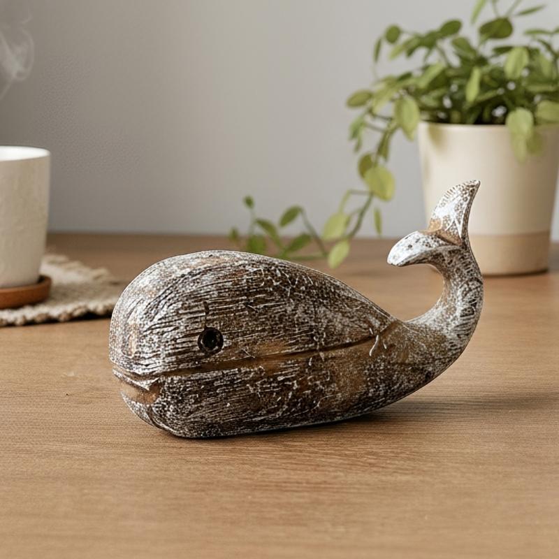 Whale Sculpture Rustics Wood Hand Carved Whale Figurines Whale Statues Table Ornament for Office Home Decorations