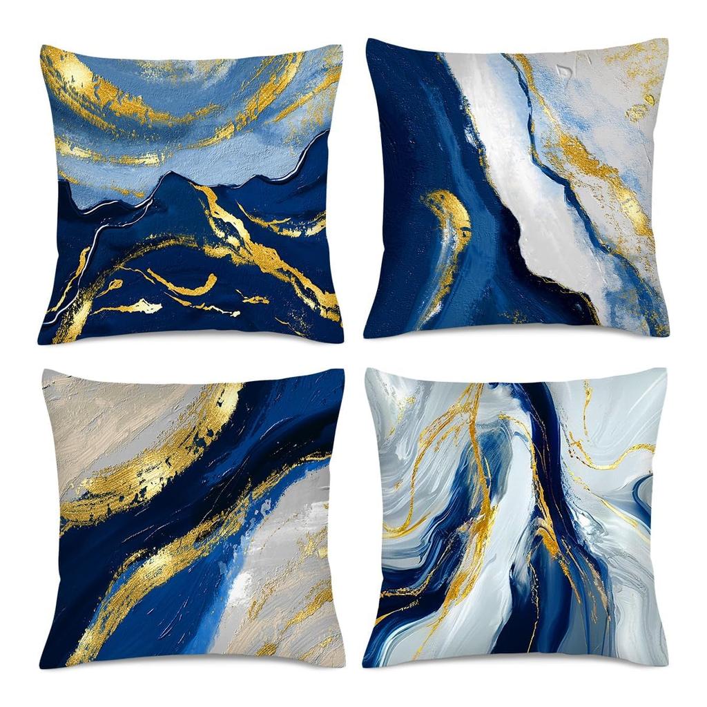 Home Decor Blue Gold Abstract Marbling Pillow Covers Pattern Cushion Cover Suitable For Sofa Bedroom Car Pillow Cover