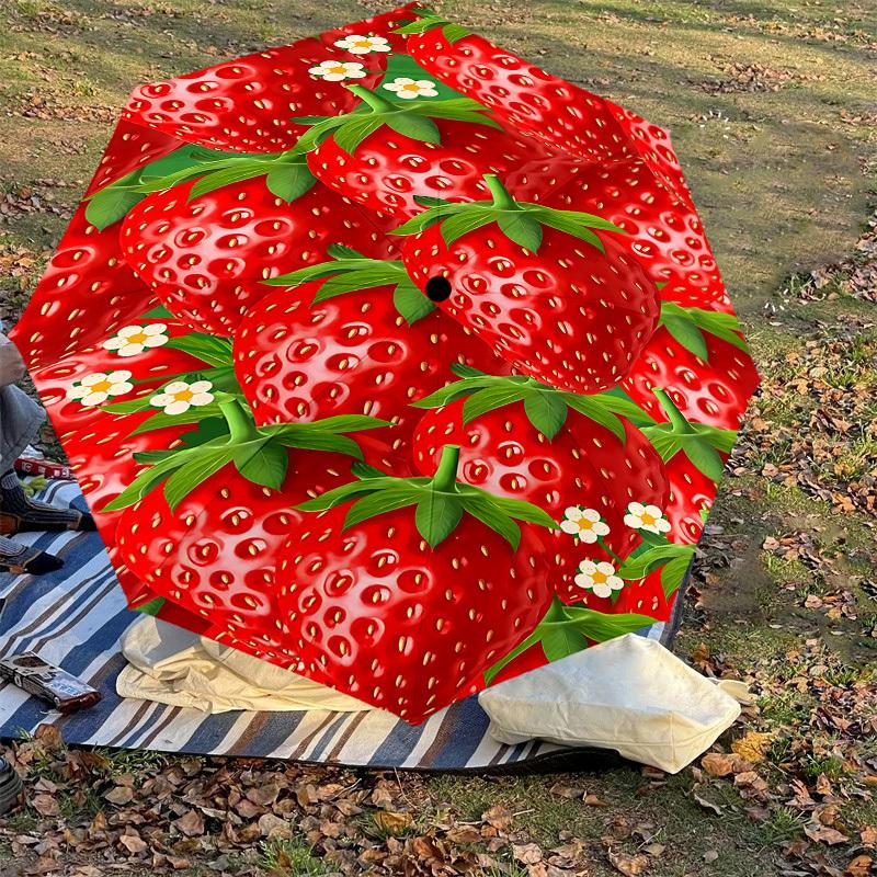 1PC Strawberry flowerUmbrella-8-Rib Reinforced, Automatic Open, Lightweight & Durable, Cute Fashion Accessory for Outdoor-P202