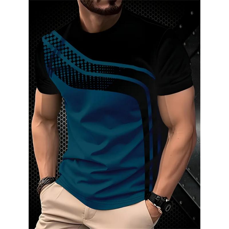Fashion Men's T-Shirt Geometric Stripe Printed Short Sleeve T-Shirt Trendy O Neck Top Summer Men's Street Casual Sport Clothing