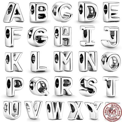 Venta caliente S925 plata esterlina letra AZ alfabeto encantos cuentas ajuste original pulsera collar para mujeres joyería fina DIY