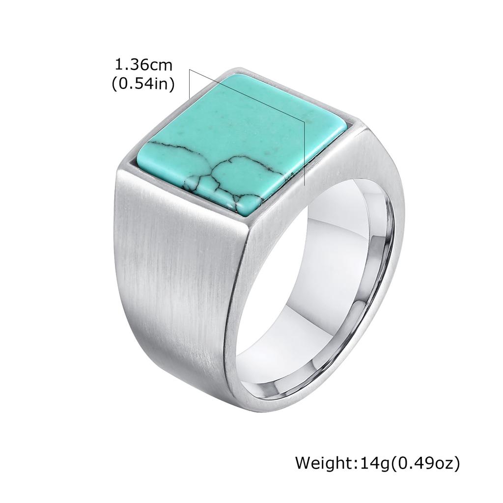Stylish Natural Stone Turquoise Ring for Men,Waterproof Stainless Steel Signet Ring,Vintage Birthday Jewelry Gift for Him Dad
