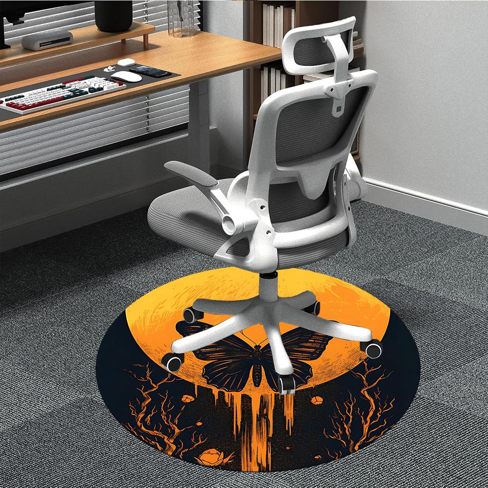 1pc Butterfly Moon Office Round Area Rug, Mat Suitable For Office, Under Office Chairs Bedroom Living Room Home Decor, Room Deco