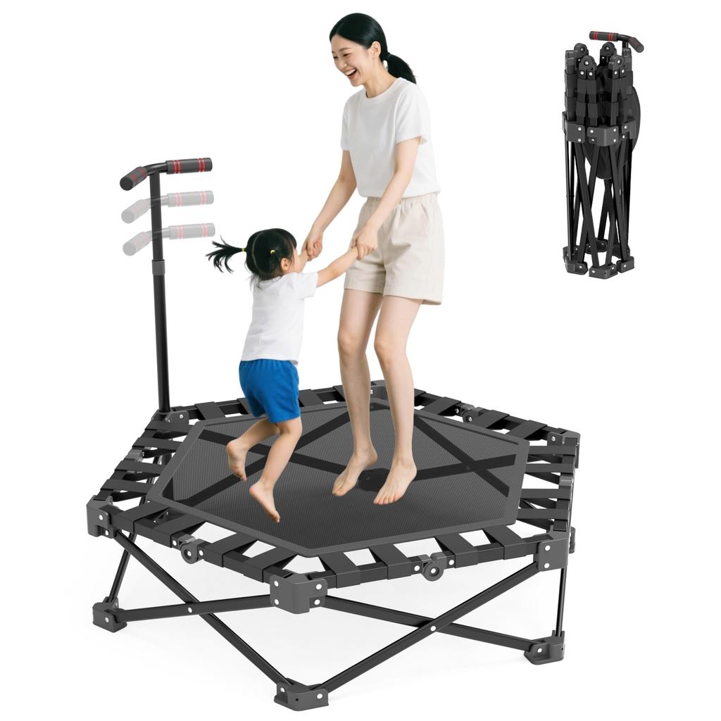 infinity8 Indoor Foldable Quiet No Assembly High with Suitable for Kids and 3 Adjustable Indoor and Home 150kg Weight Easy Black Trampoline, Large,