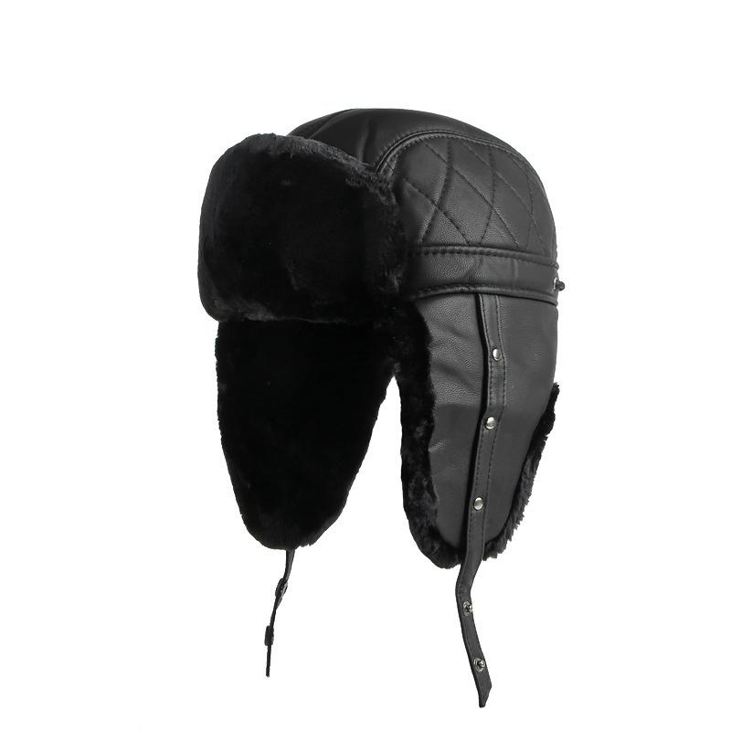Leather Snow Cap Men Bomber Hat 2022 Ushanka Soviet Black Faux Fur Thermal Winter Hats With Earflap Dad Russian Cap
