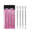 4-Piece Double-Headed Stainless Steel Nail Care Set Cuticle Pusher Armor Planing Silver Pick for Dead Skin Removal Nail Cleaning