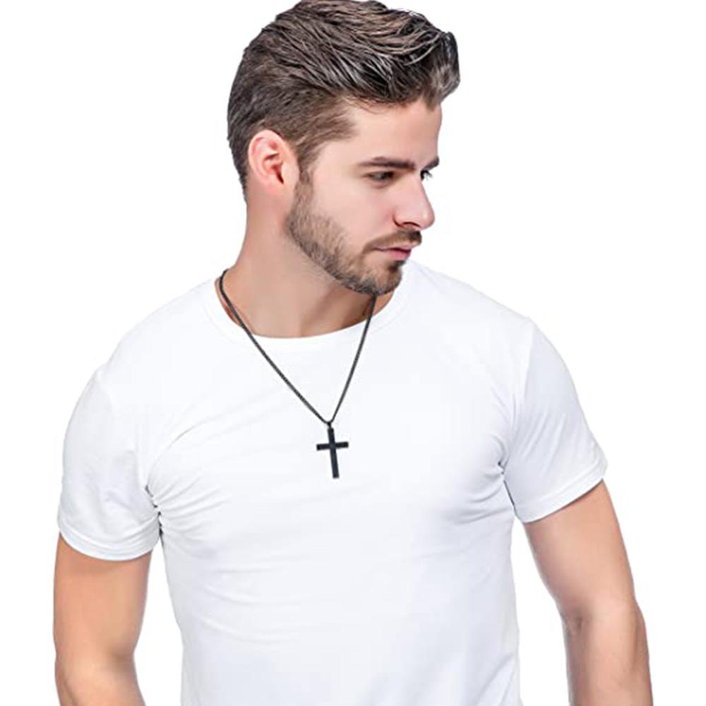 3 Colors Simple Stainless Steel Cross Pendant Necklace Hip Hop Style Christian Charm Necklace For Men Boys Jewelry Gifts