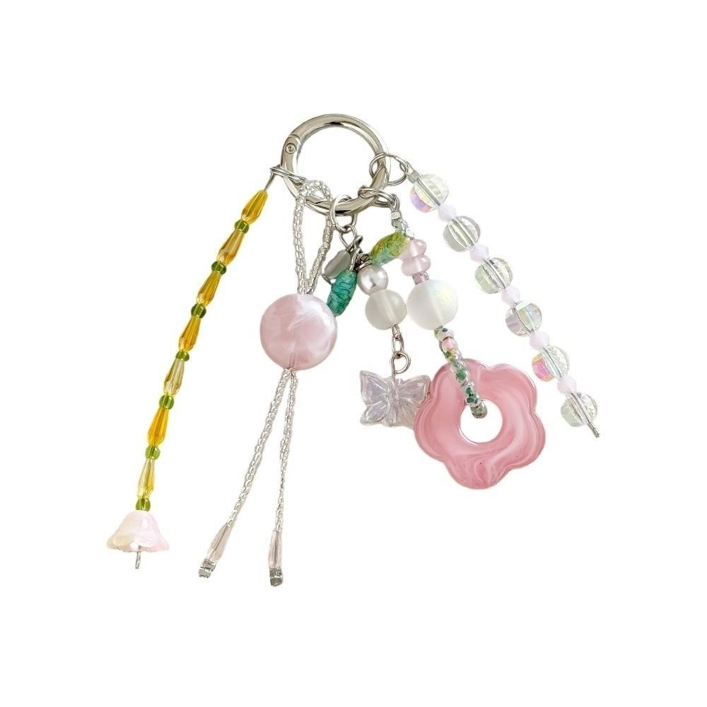 Acrylic Beads Bag Charms Colorful Floral Star Tassel Key Chain Beaded Hanging Girls Gifts