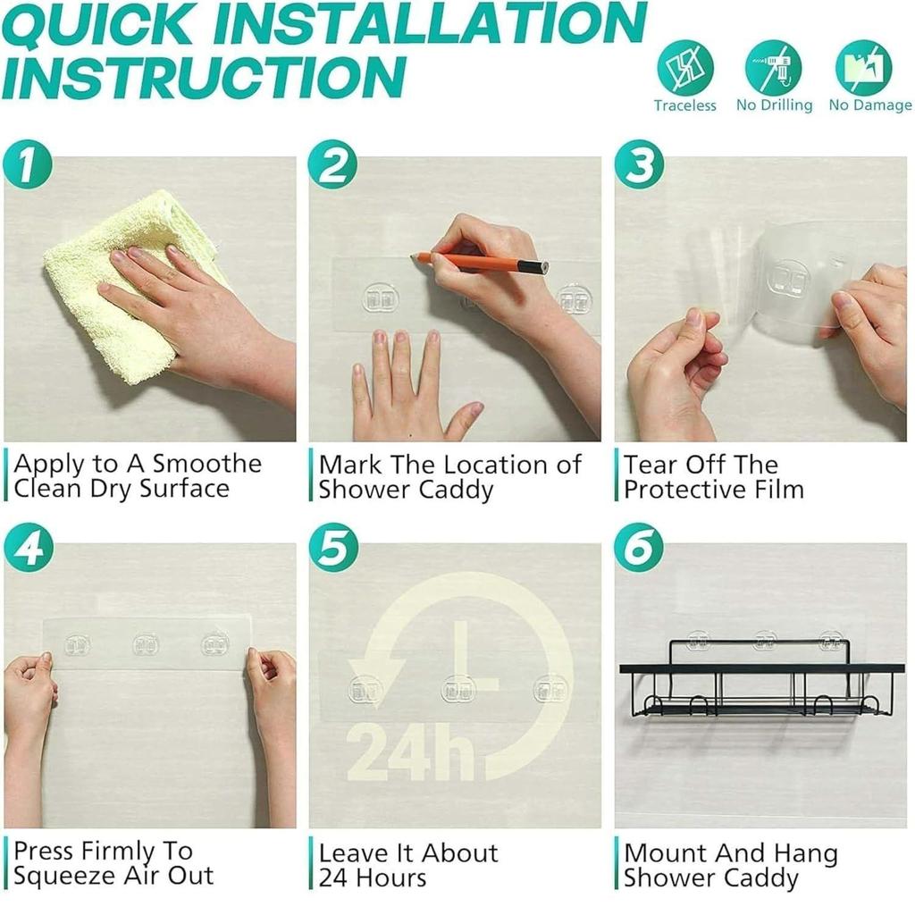 Baderomshylle i rustfritt stål for vegg | Selvklebende baderomsorganisator | 4 kroker for håndkleholder | Plassbesparende veggmontert baderomshylle