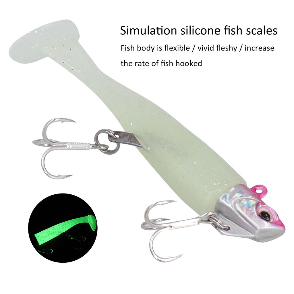 2Pcs Curved Cutter Heads Sea Fishing Double Hook T Tail Soft Simulation Lure Bait