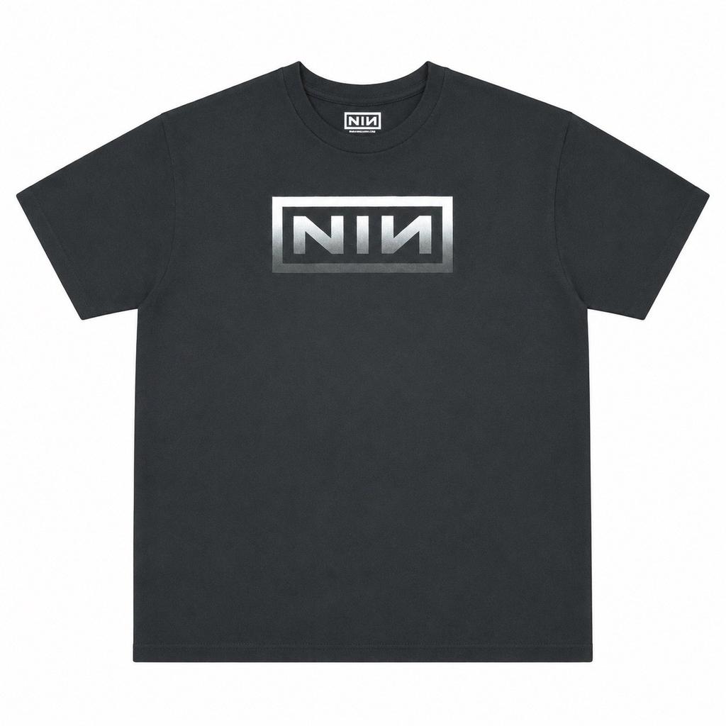Nine Inch Nails NIN Silver Gradient Box Logo T-Shirt Mens Charcoal Black New Unisex T-Shirt