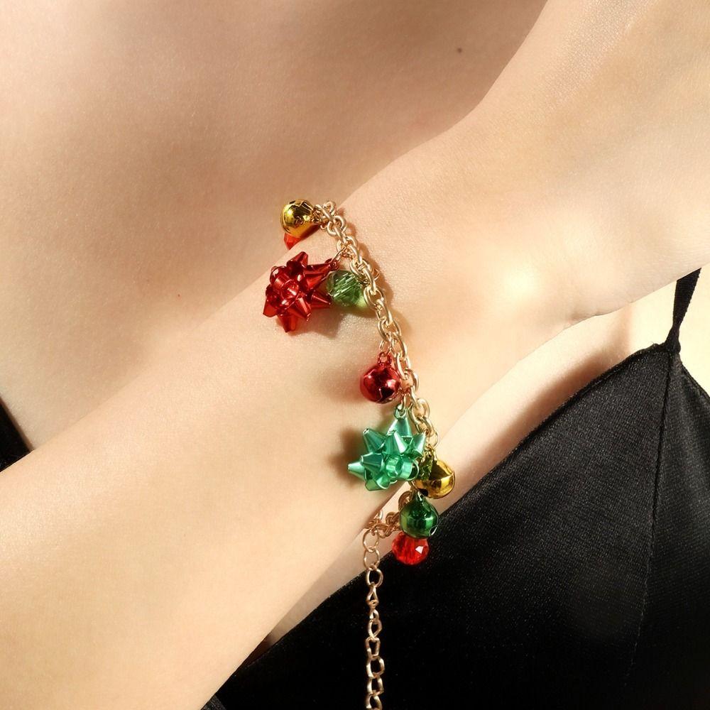 Bracelet Xmas Clavicle Chain Earrings Christmas Bell Jewelry Set Sweet   Girl