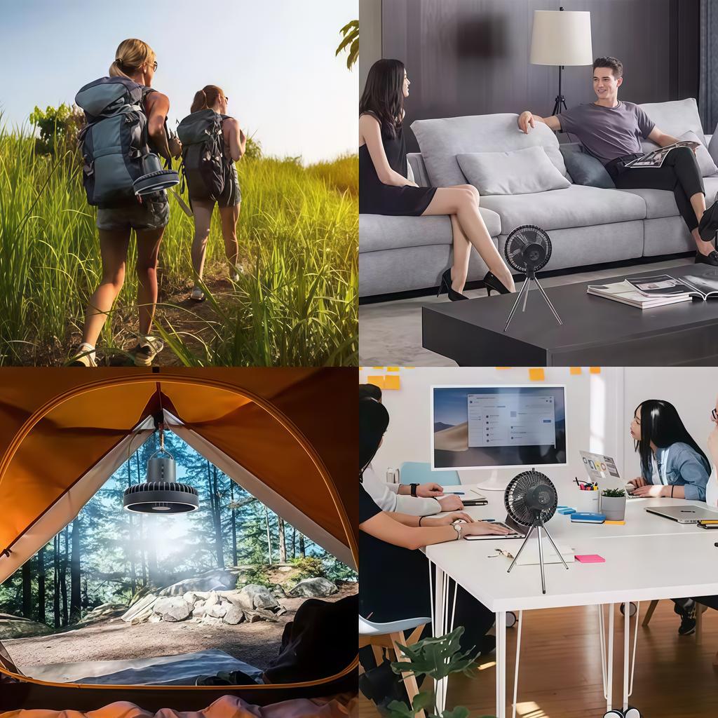 Wireless 10000mAh Rechargeable Outdoor Camping Fan Portable Office Tent Electric Ceiling Fan with External LED Lighting Battery