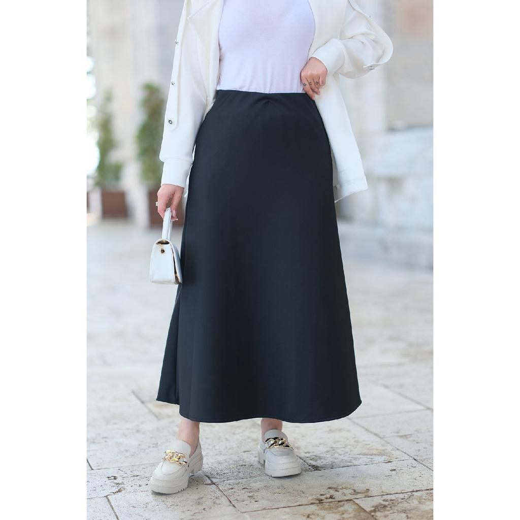 Elastic Waist Scuba Skirt Black