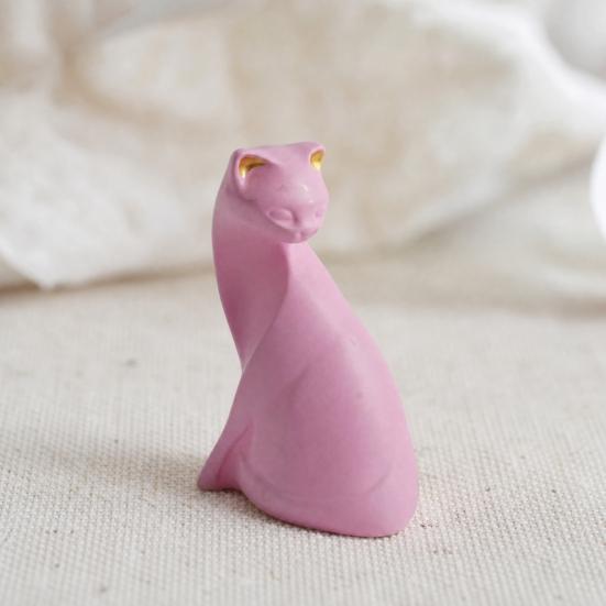 Rosa Katzenstatue, Kleine Tierfigur aus Harz, Minimalistische Moderne Kunst Katzenfigur für Zuhause Wohnzimmer, Büroregal Dekoration