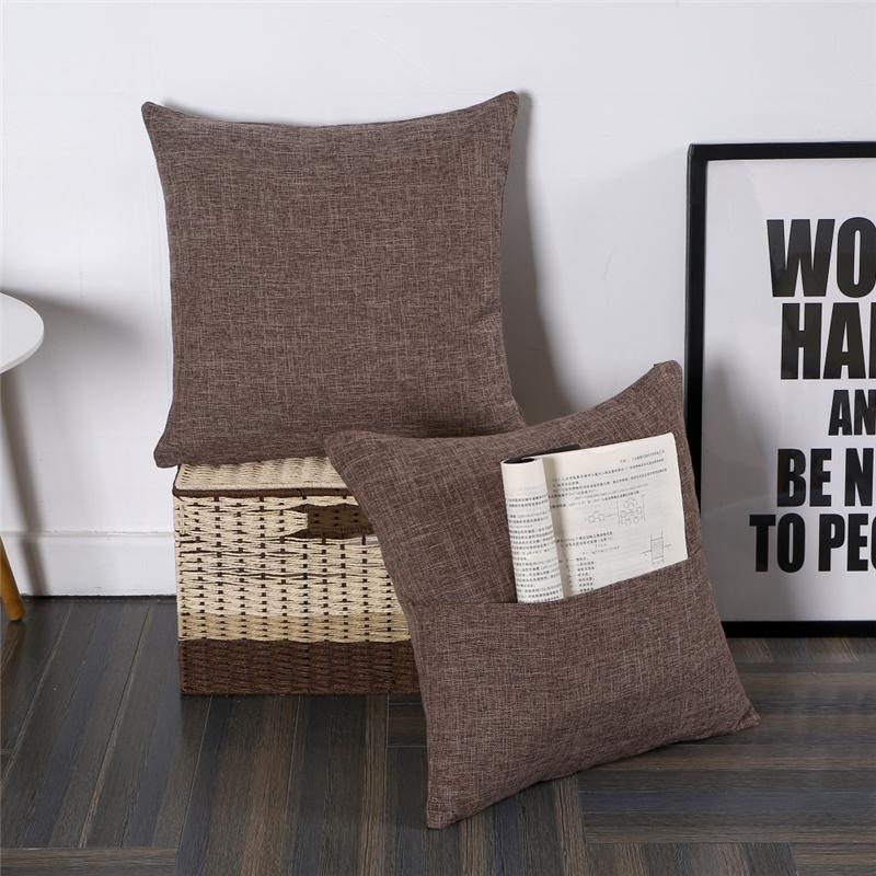 45x45cm Thicken Cotton Linen Solid Color Cushion Cover With Pocket Bedroom Pillow Case Home Sofa Decoration