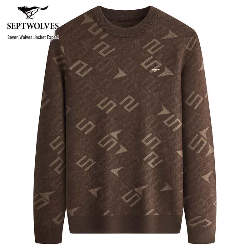 SEPTWOLVES Men s Retro Color-block Wool Sweater 3XL