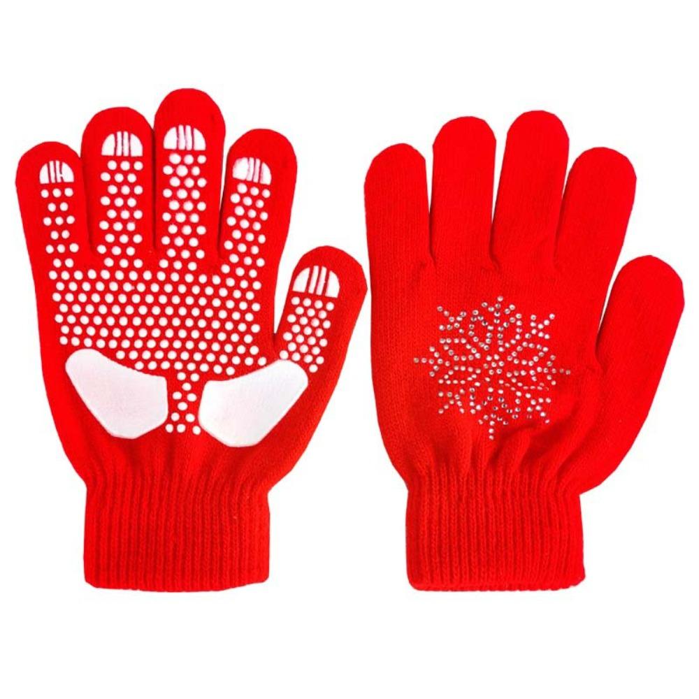 Rhinestone Figure Skating Gloves Palm Protection Kids Skating Mittens Winter Sports