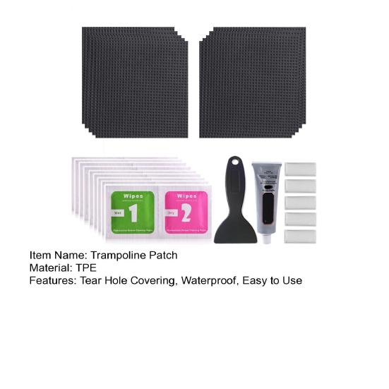 1 Set Trampoline Patch Scraper Glue Repair Kit with Square Wiper Gloves Waterproof Self-Adhesive