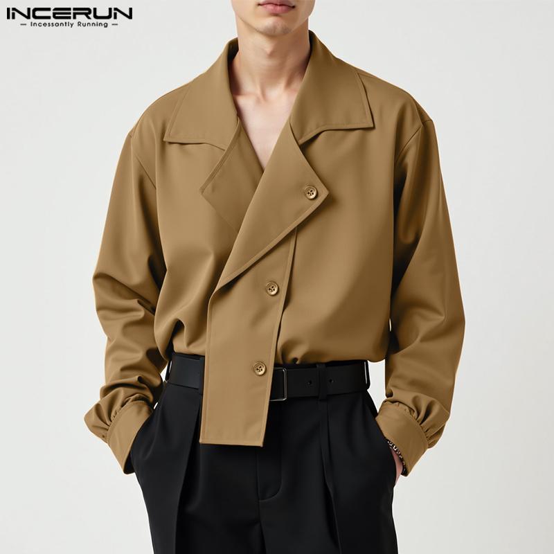 INCERUN Oversized Mens Lapel Neck Long Sleeve Button Down Casual Shirts