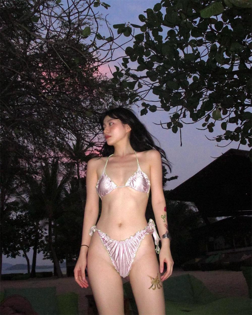 

Южная Корея Дондэмун Сексуальный купальник бикини перламутрового цвета с кружевом для женщин Small