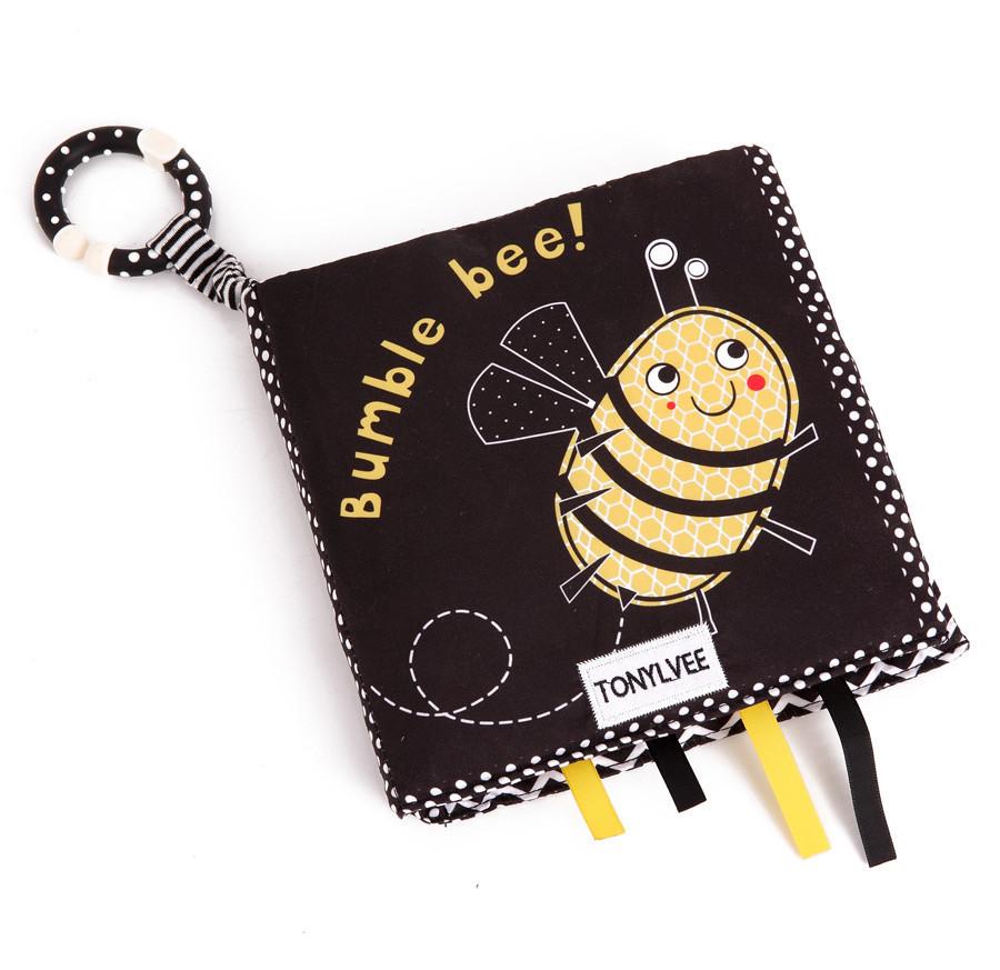 Детская тканевая книжка с мультяшными животными, игрушка для раннего развития, безопасное зеркало, звуковая бумажная погремушка. Bee