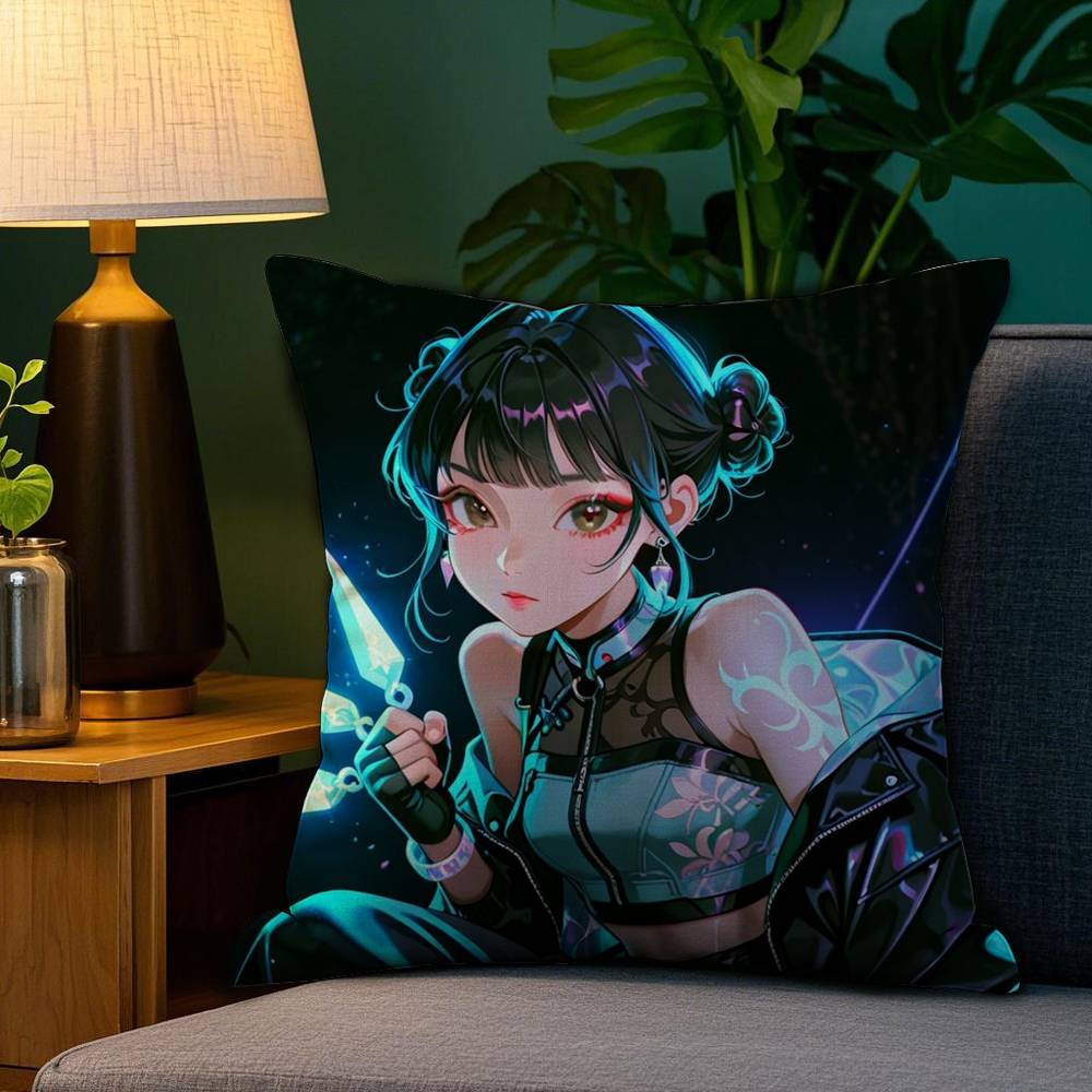 Pillow Case Anime K-Kpop Demon Hunters Plush Fabric Soft Double Sided Print Home Sofa High Quality Cushion Cover Throw