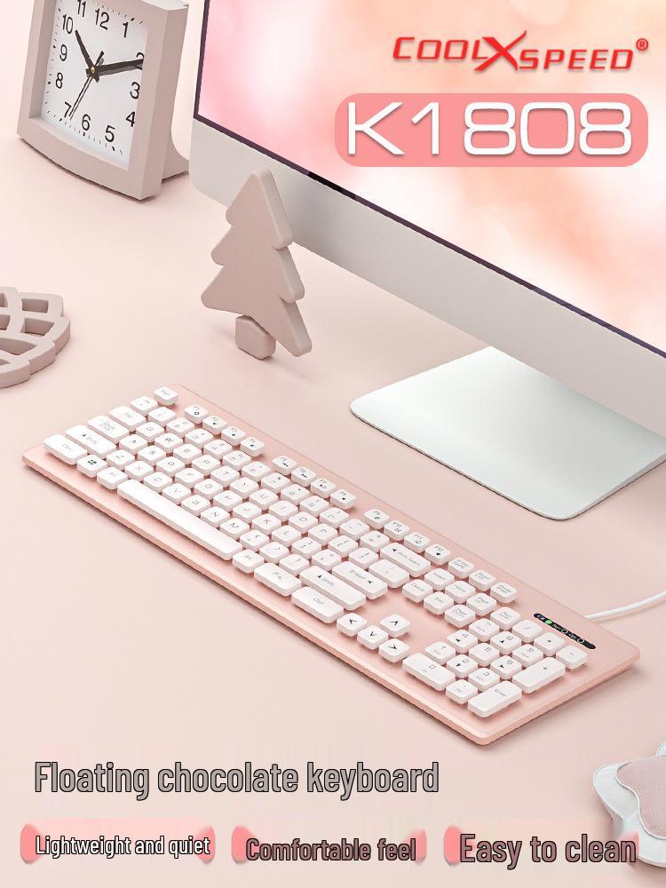 Stylish Chocolate Keyboard & Silent Wireless/Wired Mouse Set for Office/Home Use