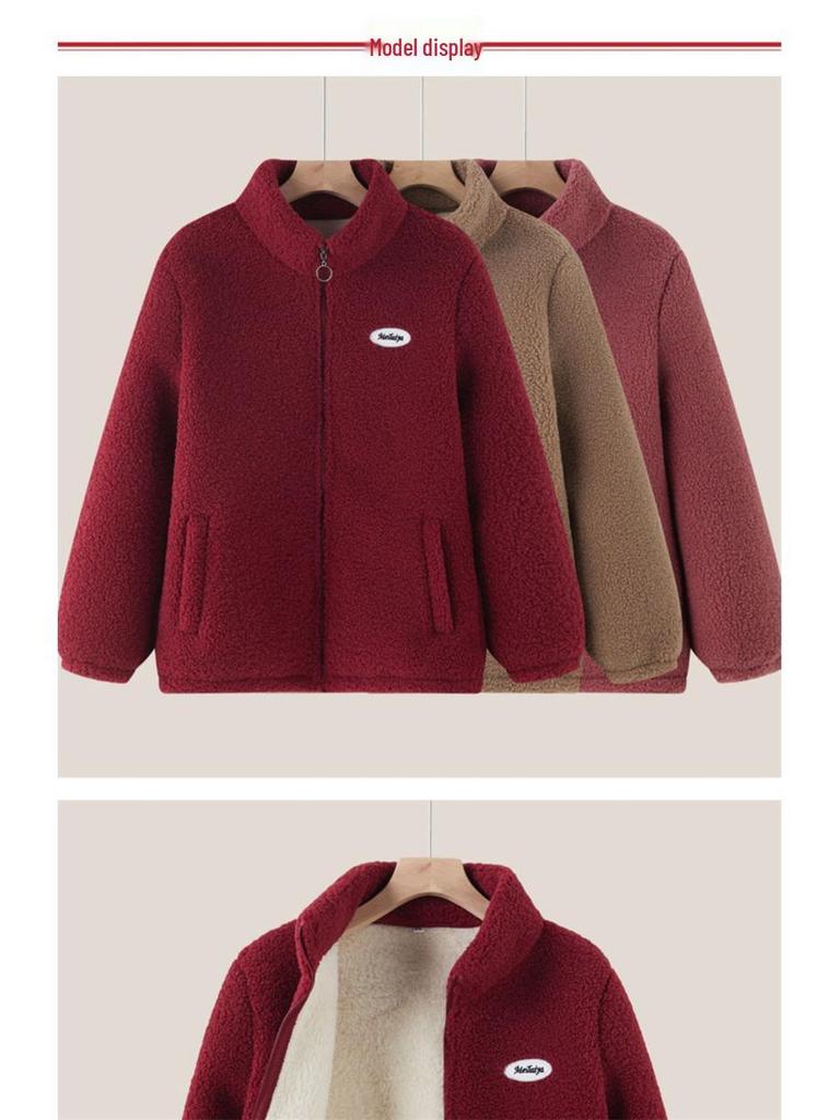 Autumn/Winter Cotton Padded Fleece Jacket for Middle-Aged & Elderly: Cozy Lamb Wool Coat for Grandparents
