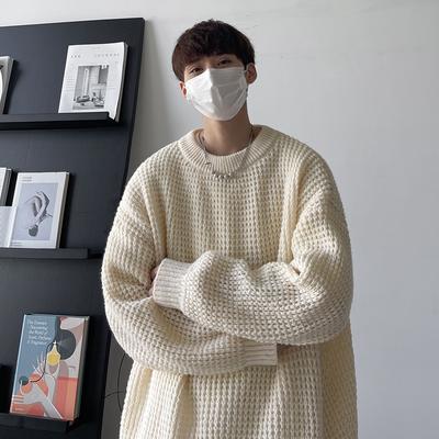 Winter New Men'S Solid Color Round Neck Sweater Lazy Style Japanese Retro Knitted Sweater Stacked With American Vintage Coat