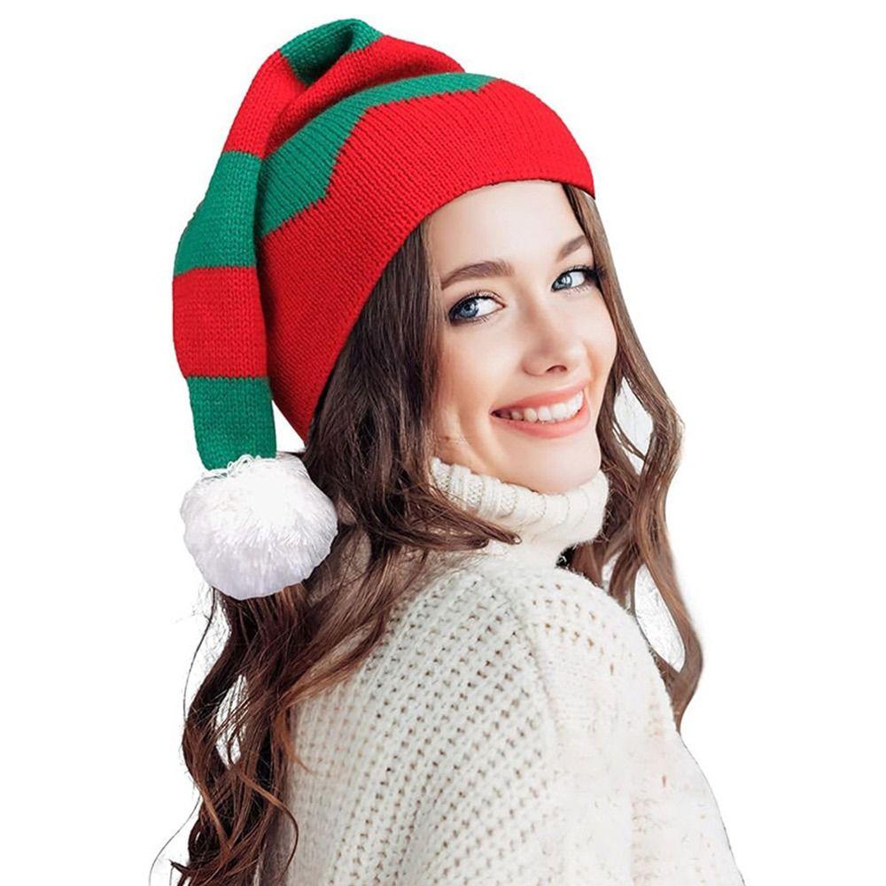 Gift Fur Pom Poms Christmas Hat Winter Thick Santa Claus Cap Plush Holiday Beanies Cap for Adults