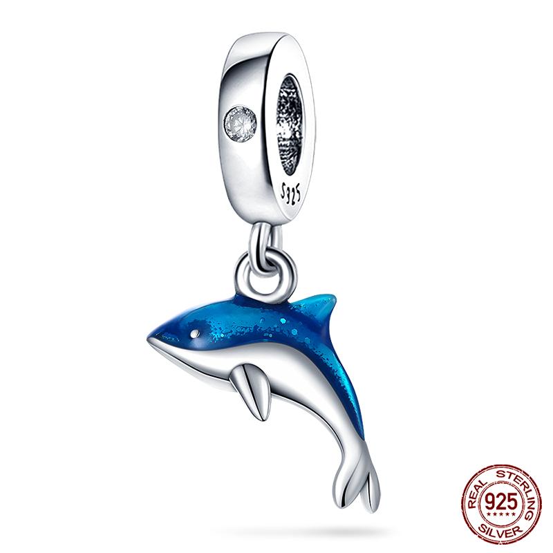 100% Real Prata-Banhado Ocean Series Tartaruga Caranguejo Sereia Charms Contas Fit Original Diy Pulseiras Bangles Jóias Presentes