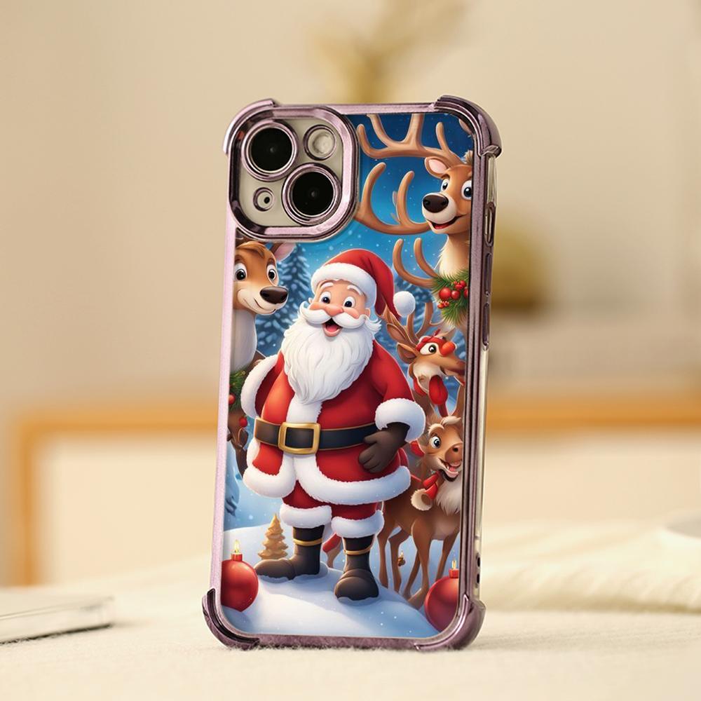 Ae119 Merry Christmas Santa art design Electroplated TPU Phone Cases for iPhone 16 15 13 11 Pro Max 14 XR Infinix Smart 8 Four Corner Protection Cover