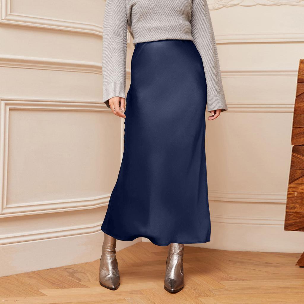 Women's Color Hip Hugging High Waist Slit Skirt