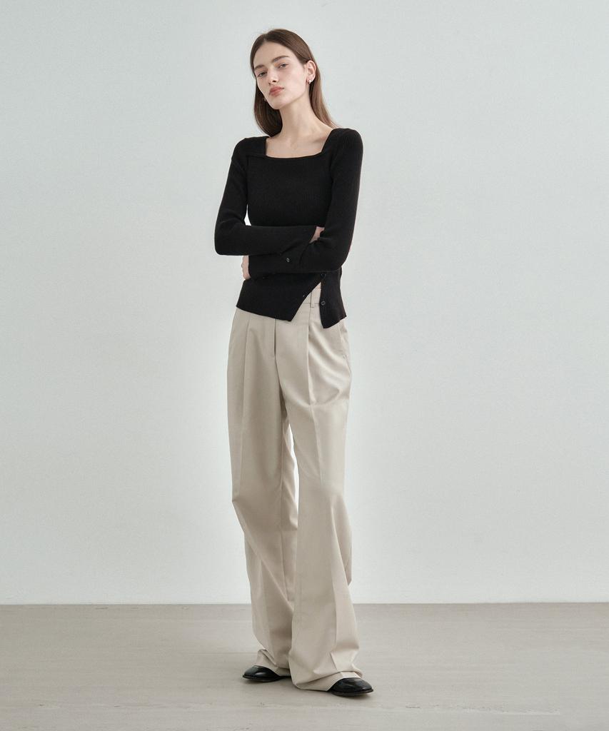 MONGDOL Single-Pleat Wide Slacks Beige Mdpt025Beige