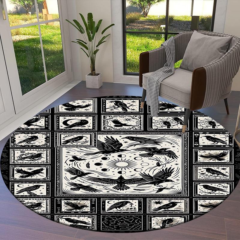 1PC Crows Raven Non-Slip Floor Round carpet, Office, family, bedroom, Large Area Rug Indoor Rugs, Durable Polyester-L0425