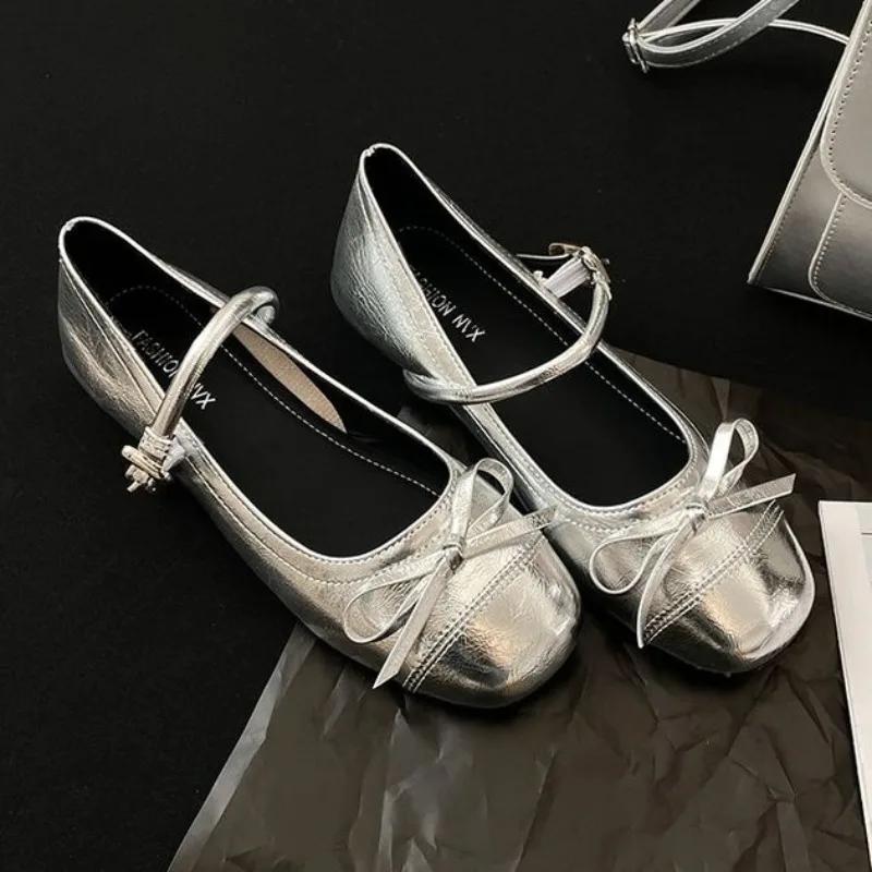 Women's Shoes 2024 Fashion Buckle Women's Flat Shoes Spring Square Toe Shallow Mouth Soft Sole Casual Office Women's Shoes