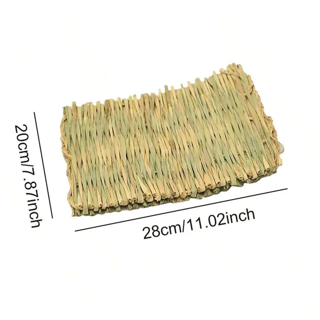 1pc- Bunny Grass Mat Small Animal Woven Hay Mat Natural Straw Bedding Resting Cage Mat For Guinea Pig Chinchilla Hamster Rat
