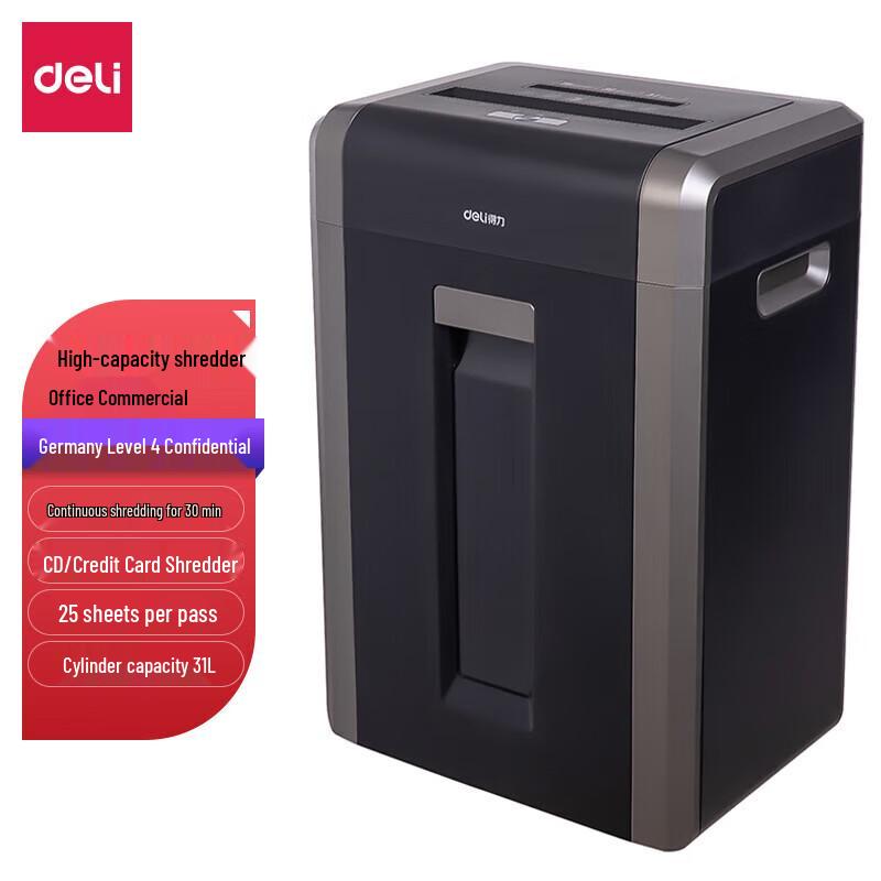 

Deli Professional P-4 Shredder, 25-Sheet, 31L, 30-min Run CN plug (adapter included)