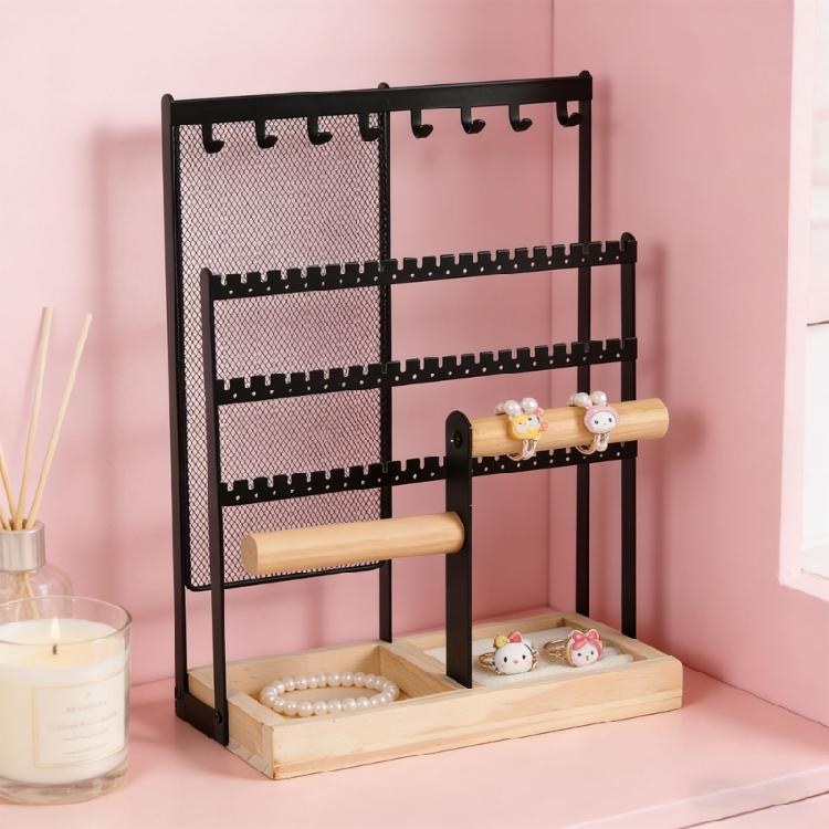 Jewelry Organizers Mesh Grid Design Suitable for Displaying Earrings Necklaces Rings Home or Shop Use Iron Wood Texture