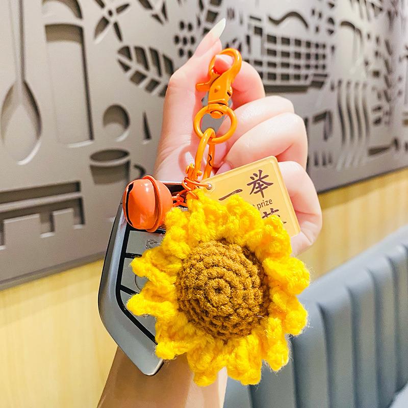 Handmade Crocheted Orange & Sunflower Keychain Set, Lucky Wish Bag Charms,Crocheted Orange & Sunflower Keychain, Lucky Wish Charms