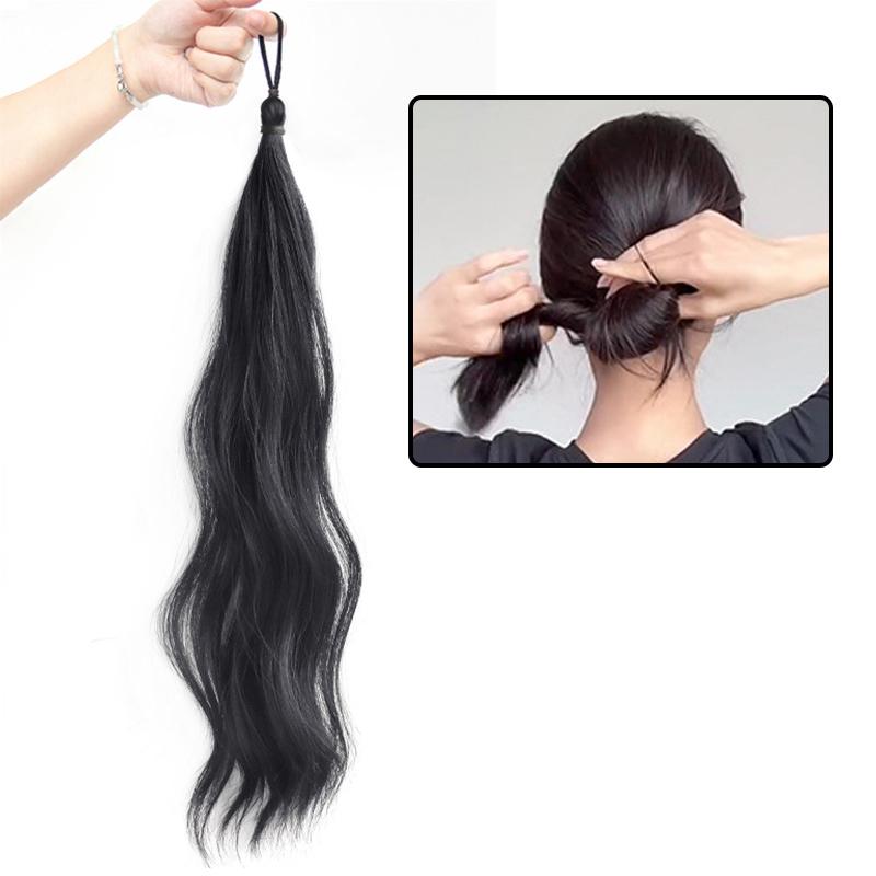 Long Wavy Braided Ponytail Headbands Women Synthetic Wigs With Rubber Bands Curly Straight Ponytail Extensions Elastic Hair Ring
