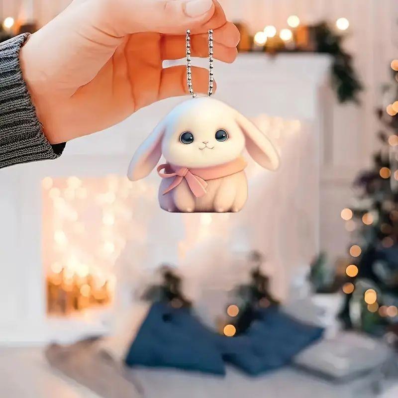Delightful Cartoon Bunny Acrylic Ornament For Car Interior Scarf And Key Holder